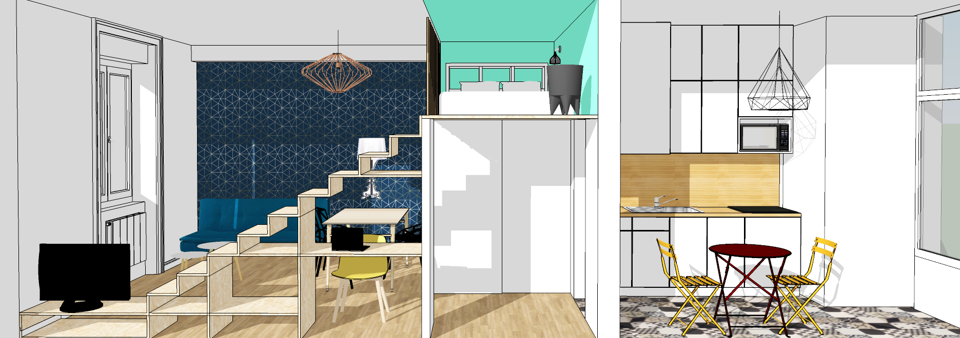 3D SketchUp brute pour présenter une proposition de volumétrie d'un appartement