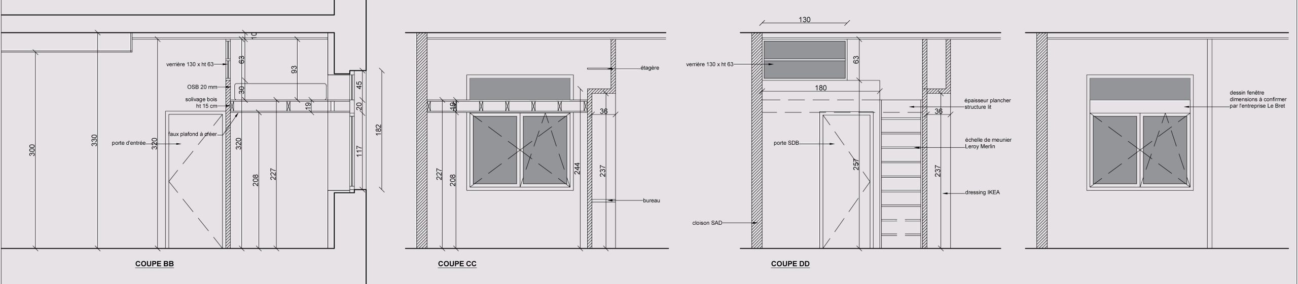 coupes en plan sur un projet de mezzanine